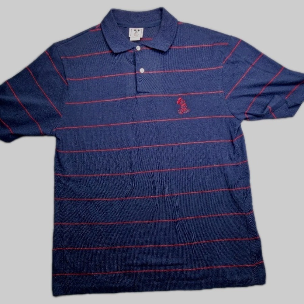 Vtg Disney Character Fashions Blue W/Red‎ Stripes Polo Shirt Men's Sz L Made USA